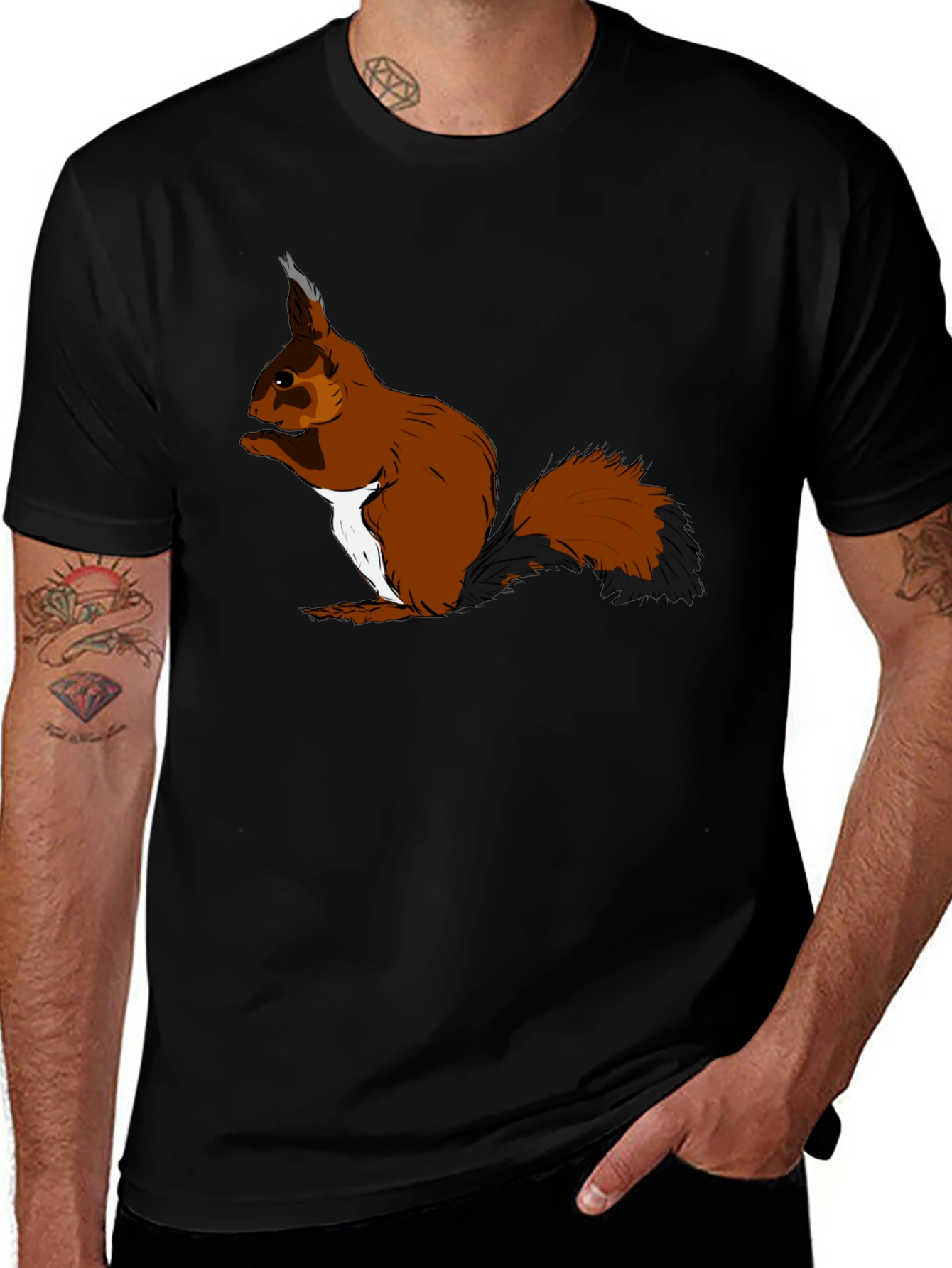 Squirrel Graphic T-Shirt - Black Cotton Tee