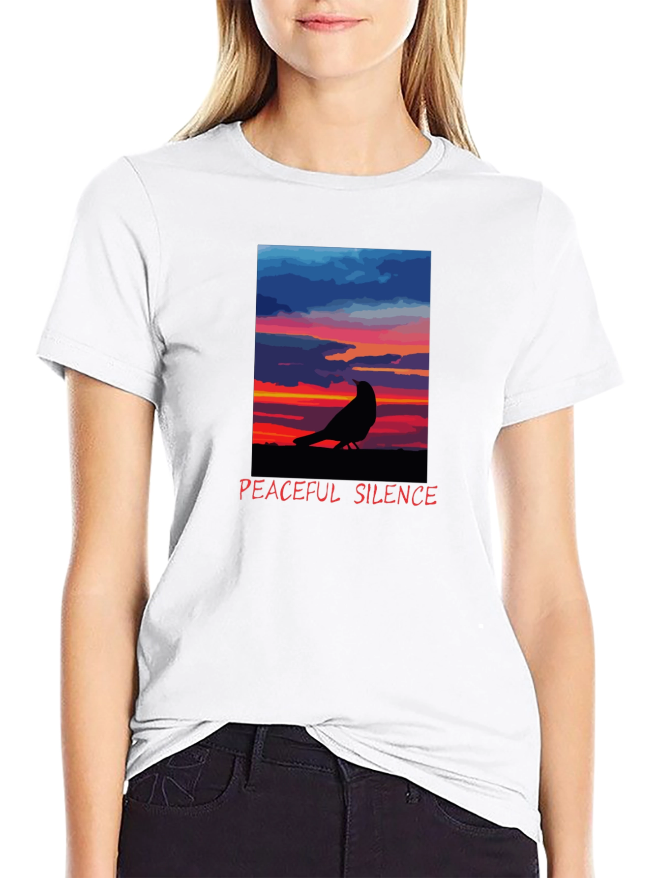 Peaceful Silence Crow Sunset Graphic Tee