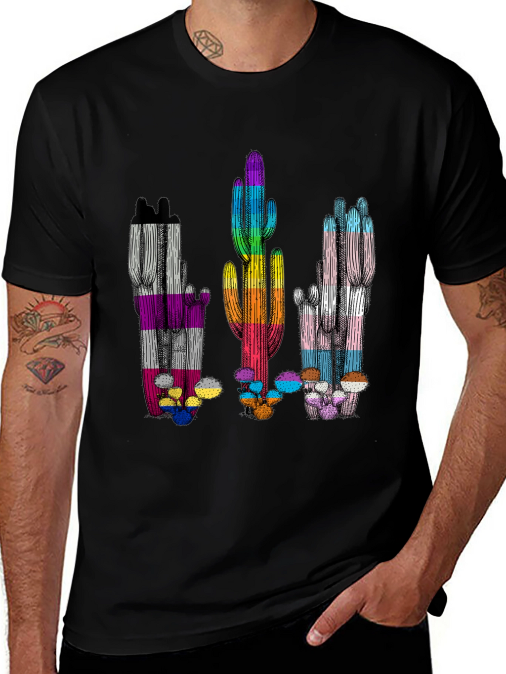 LGBTQ+ Pride Cactus T-Shirt - Black