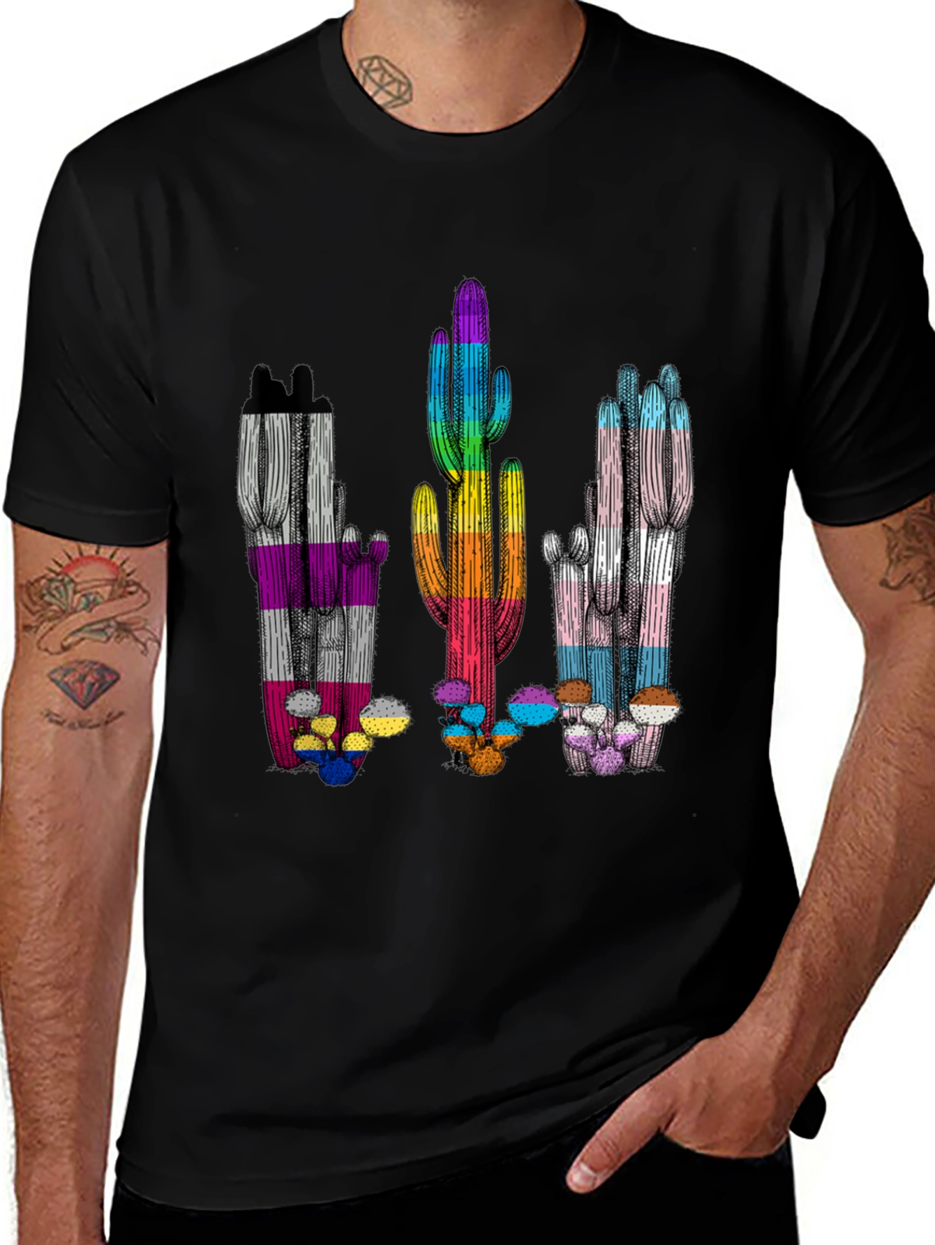 LGBTQ+ Pride Cactus T-Shirt - Black
