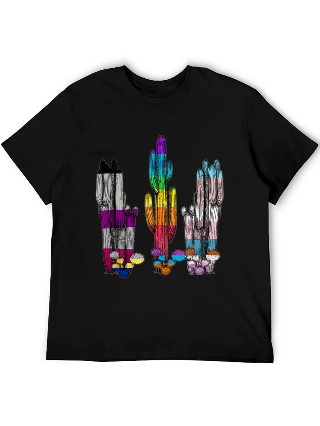 LGBTQ+ Pride Cactus T-Shirt - Black