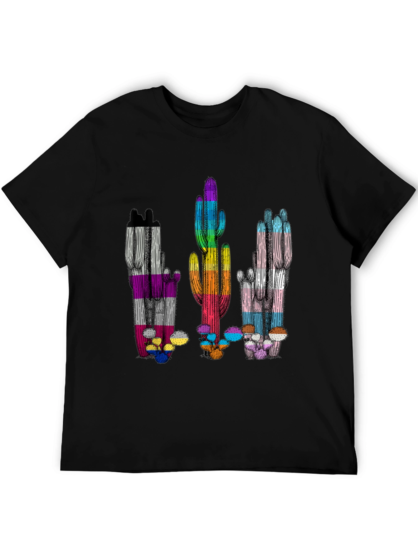 LGBTQ+ Pride Cactus T-Shirt - Black
