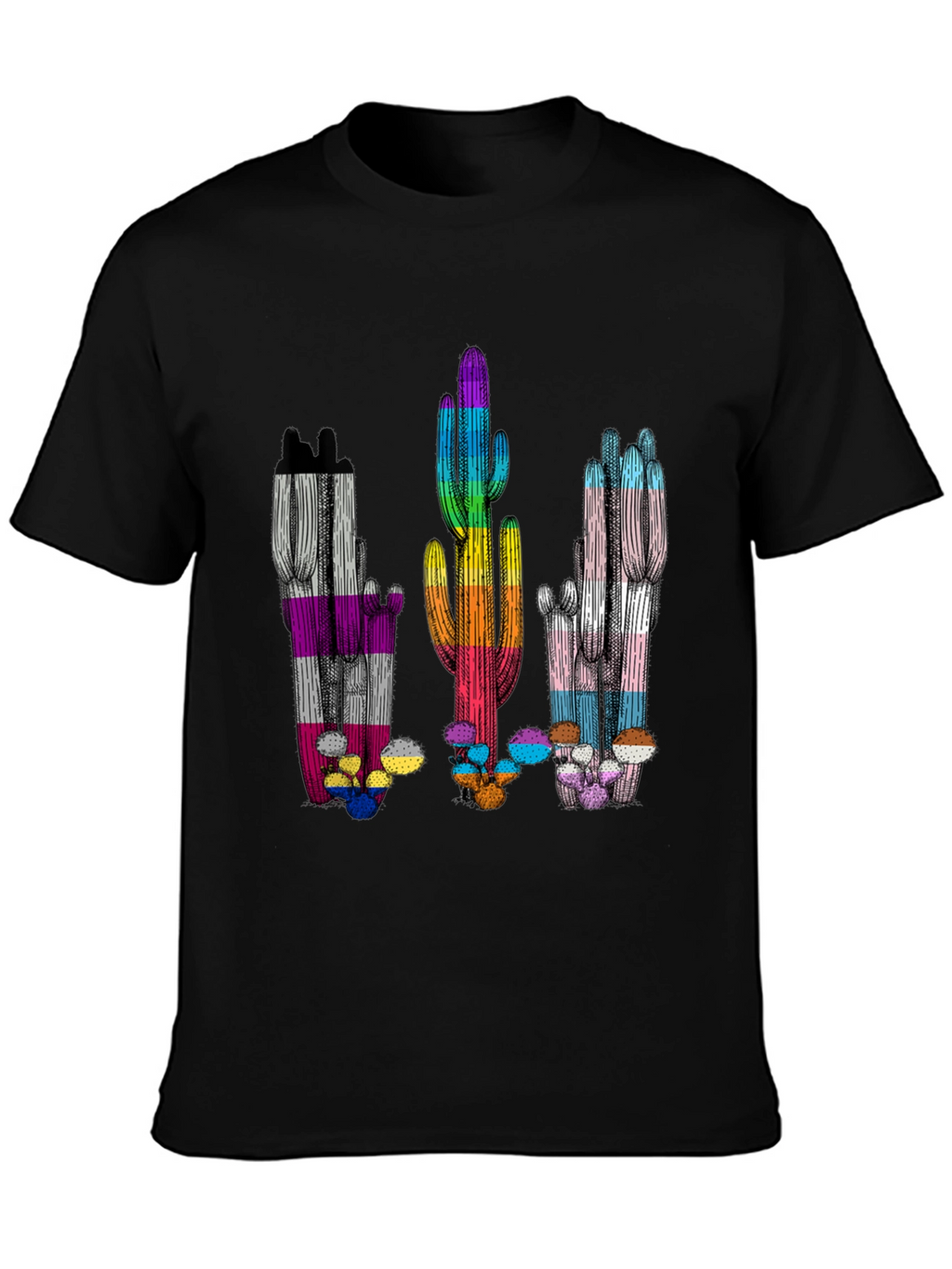 LGBTQ+ Pride Cactus T-Shirt - Black