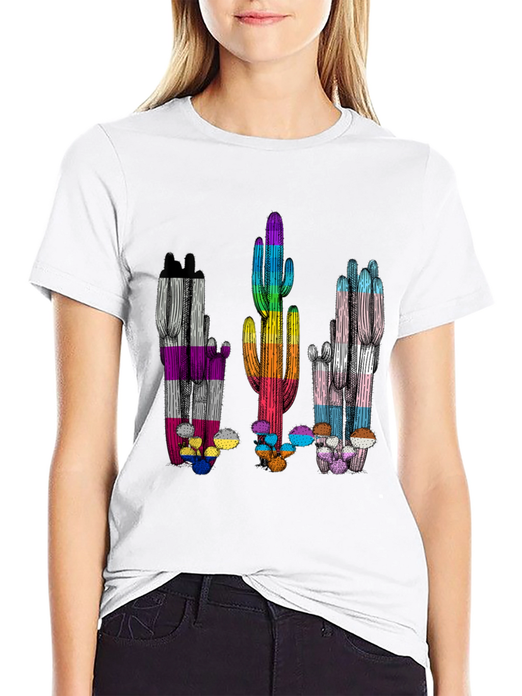 LGBTQ+ Pride Cactus T-Shirt - Black