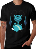 Mens Black T-Shirt with Blue Cartoon Graphic