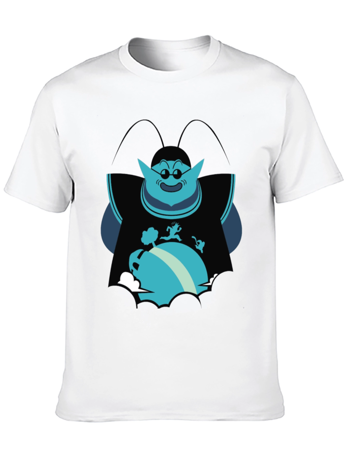 Mens Black T-Shirt with Blue Cartoon Graphic