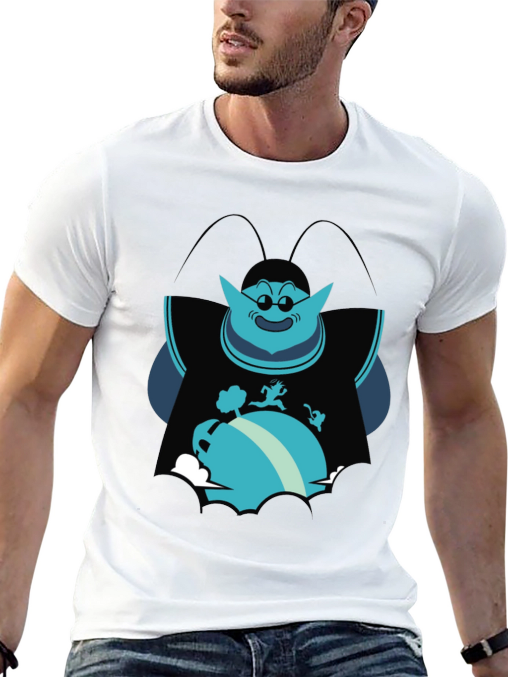Mens Black T-Shirt with Blue Cartoon Graphic