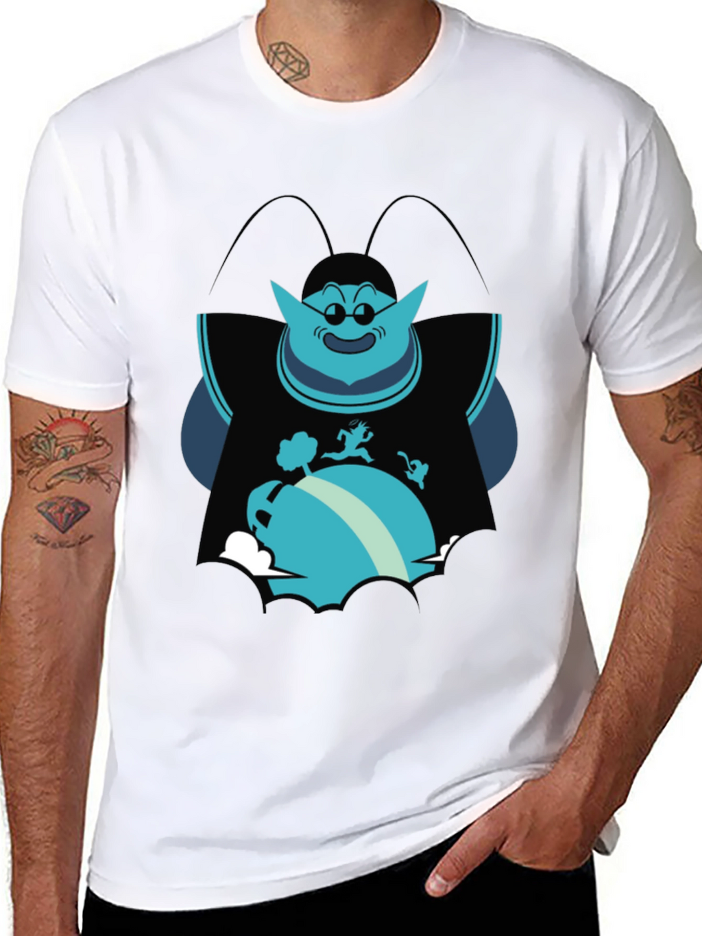 Mens Black T-Shirt with Blue Cartoon Graphic