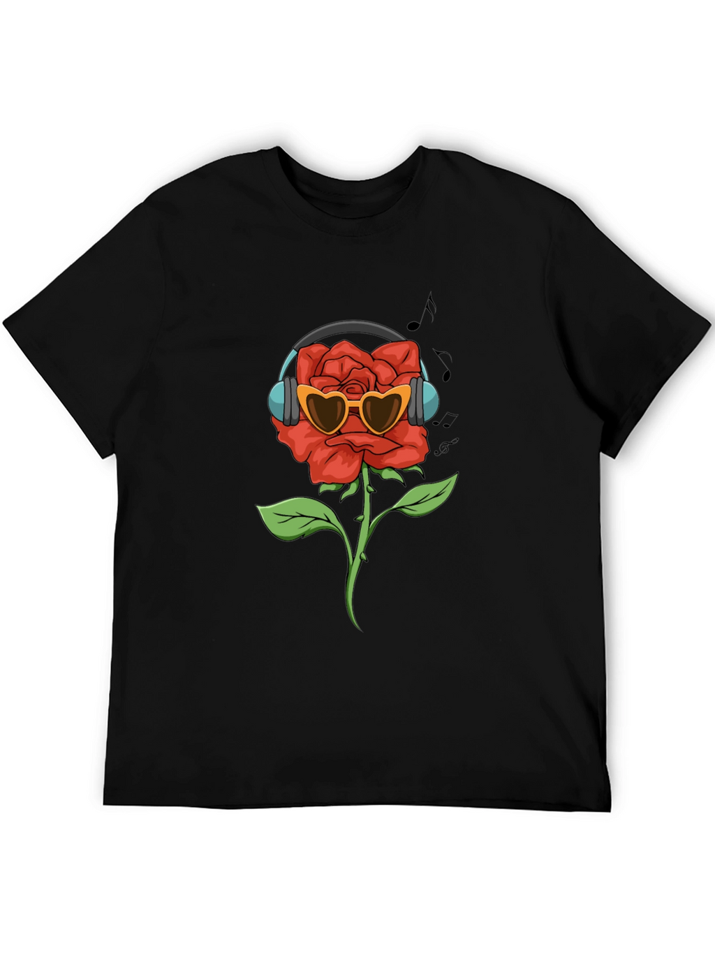 Rose with Headphones Graphic T-Shirt
