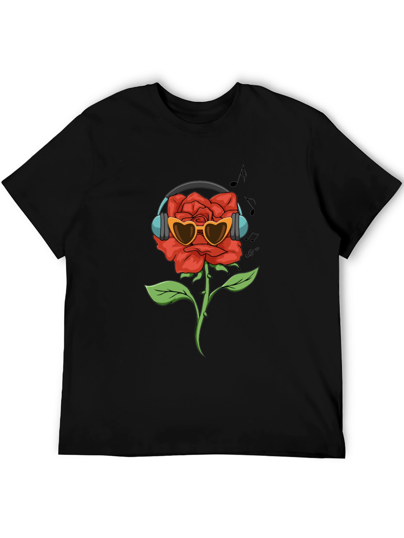 Rose with Headphones Graphic T-Shirt