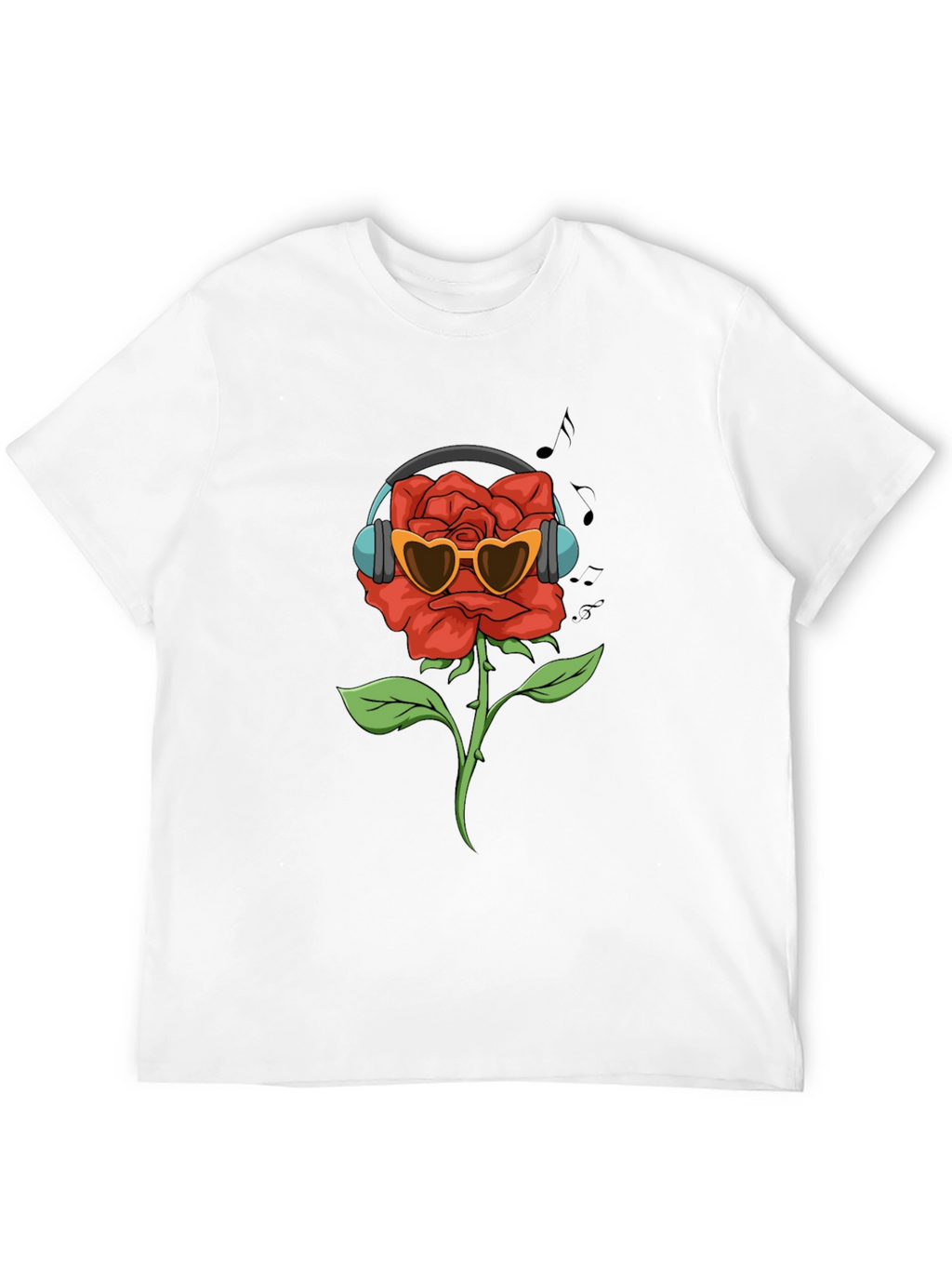 Rose with Headphones Graphic T-Shirt