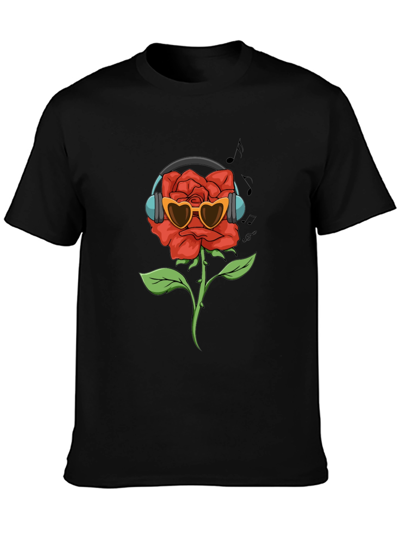 Rose with Headphones Graphic T-Shirt