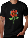 Rose with Headphones Graphic T-Shirt