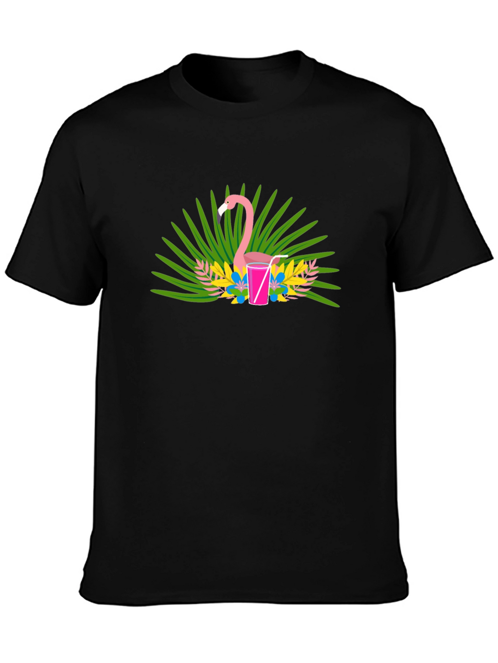 Flamingo Cocktail Graphic Tee - Black