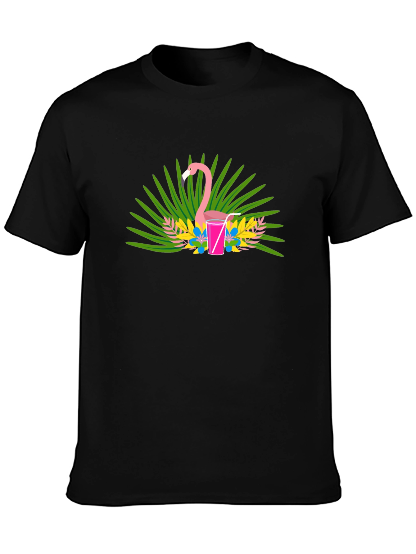 Flamingo Cocktail Graphic Tee - Black