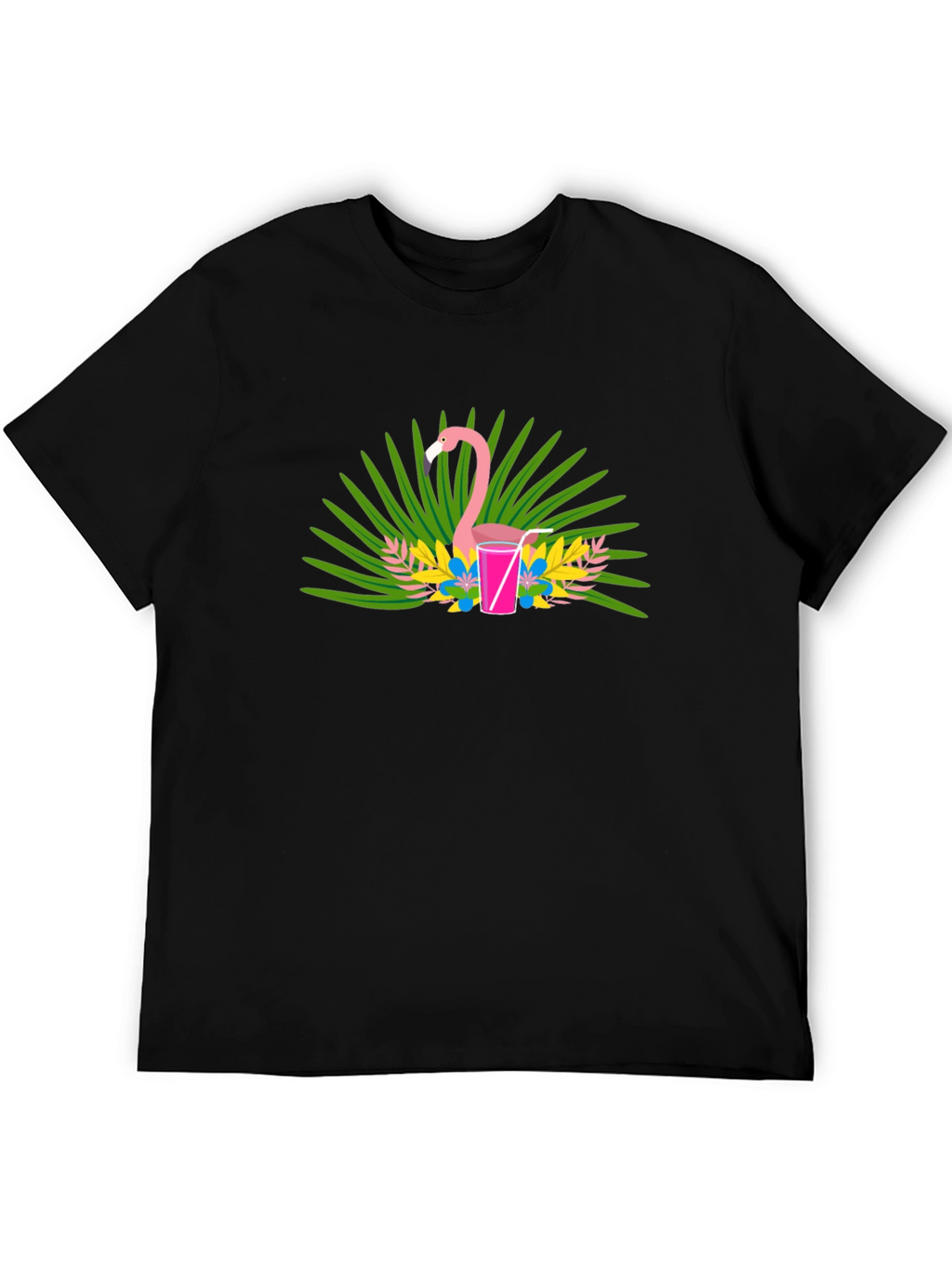 Flamingo Cocktail Graphic Tee - Black