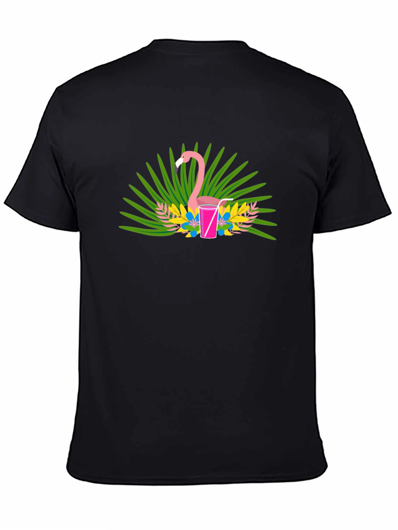 Flamingo Cocktail Graphic Tee - Black