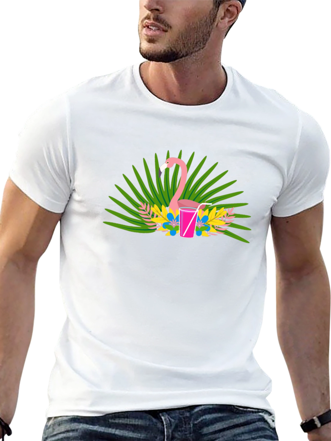 Flamingo Cocktail Graphic Tee - Black