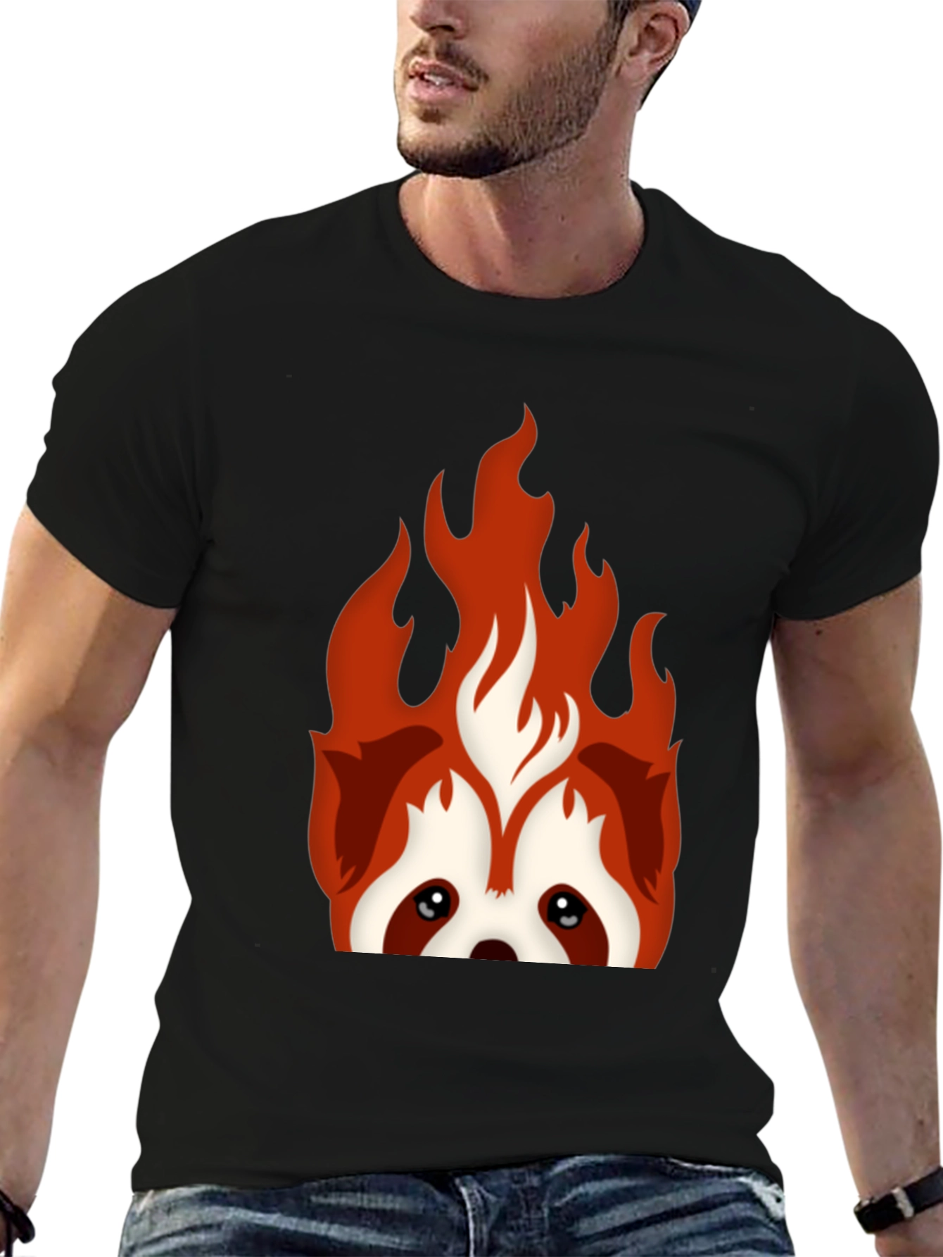 Fiery Red Panda Graphic Tee - Black Cotton Blend