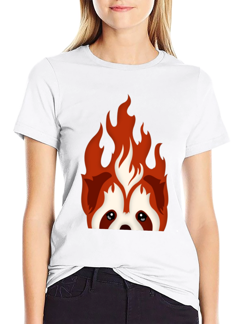 Fiery Red Panda Graphic Tee - Black Cotton Blend