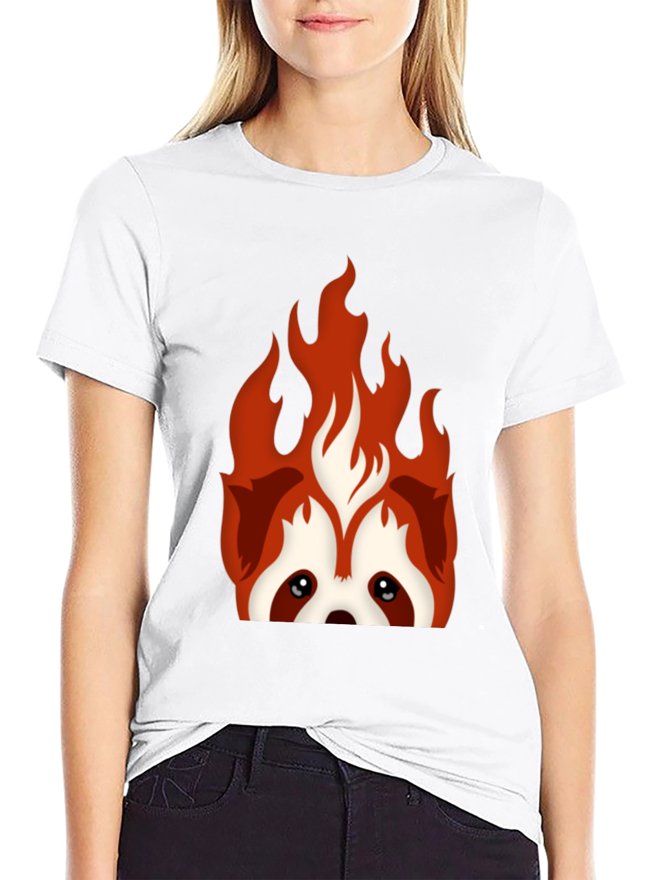 Fiery Red Panda Graphic Tee - Black Cotton Blend