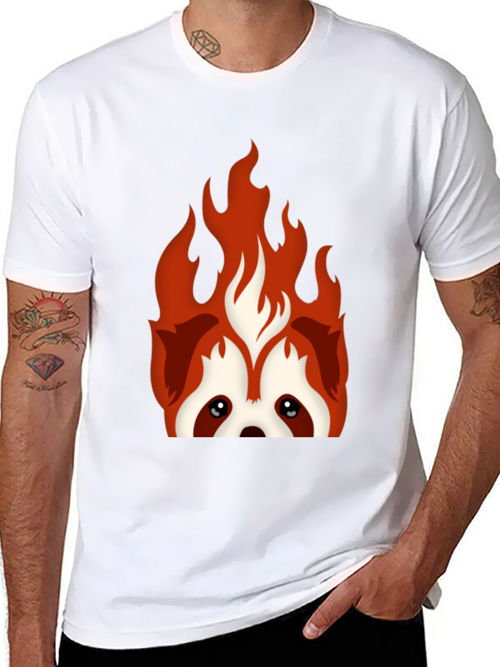Fiery Red Panda Graphic Tee - Black Cotton Blend