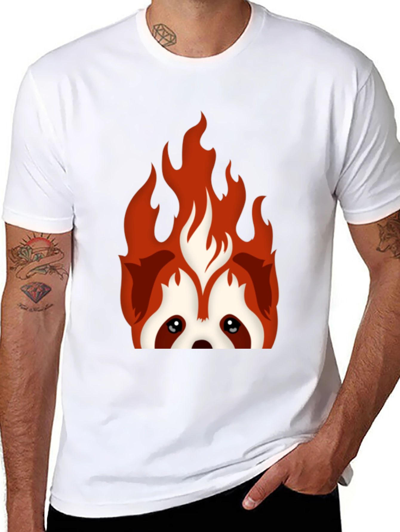 Fiery Red Panda Graphic Tee - Black Cotton Blend