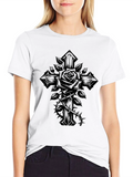 Gothic Rose Cross Black T-Shirt