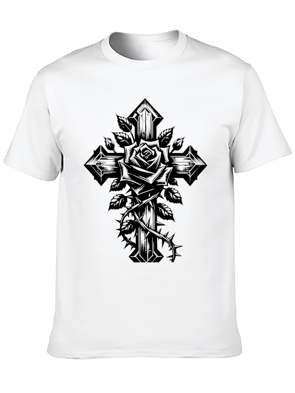 Gothic Rose Cross Black T-Shirt