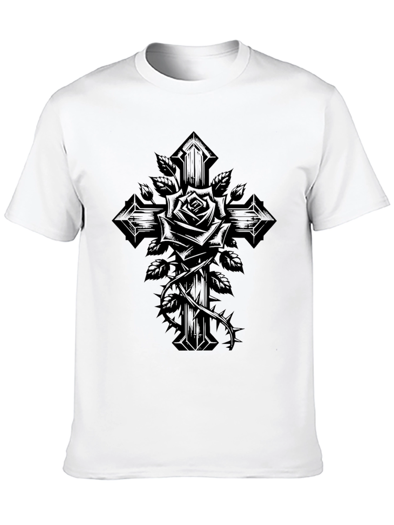 Gothic Rose Cross Black T-Shirt