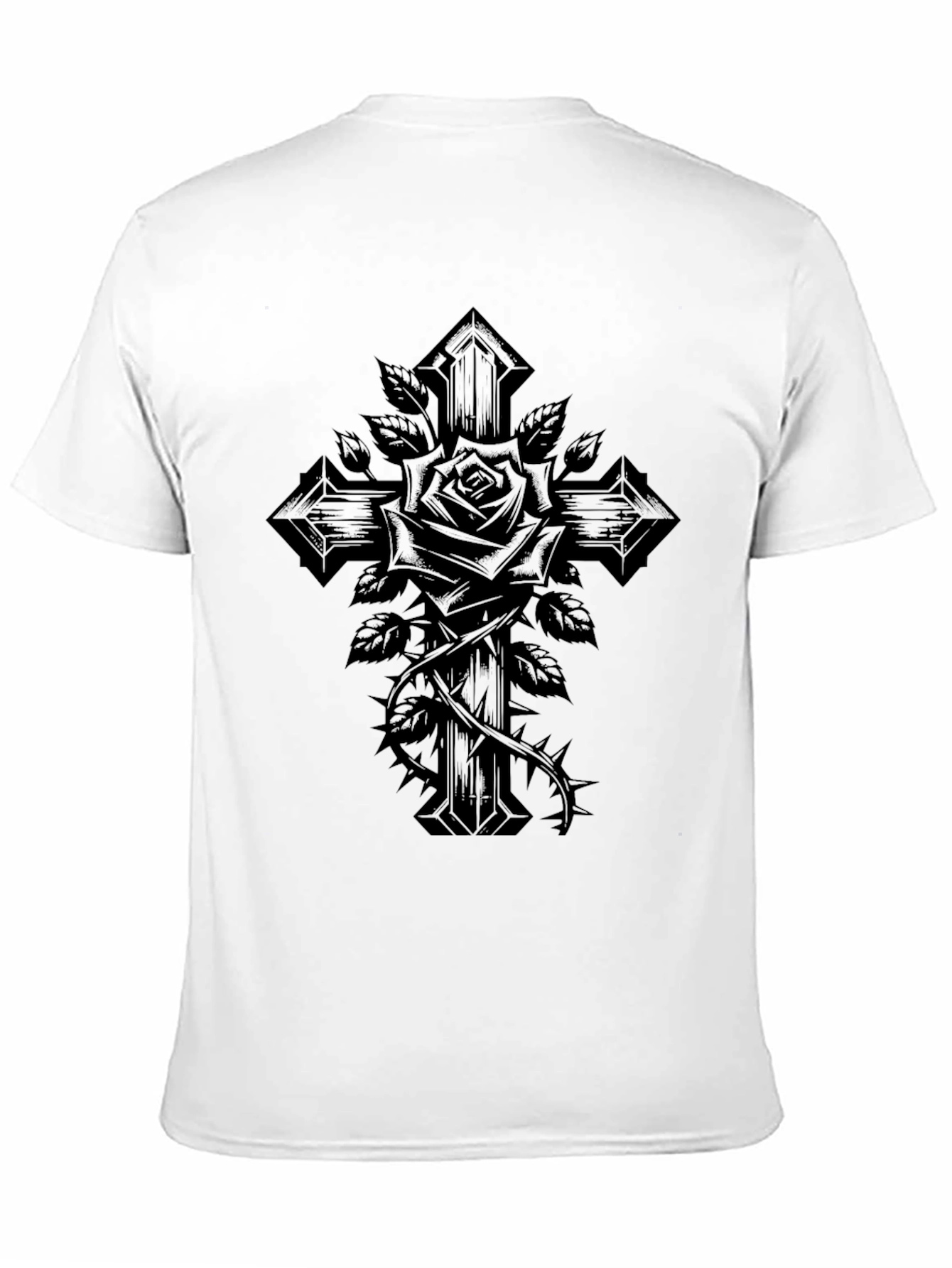 Gothic Rose Cross Black T-Shirt