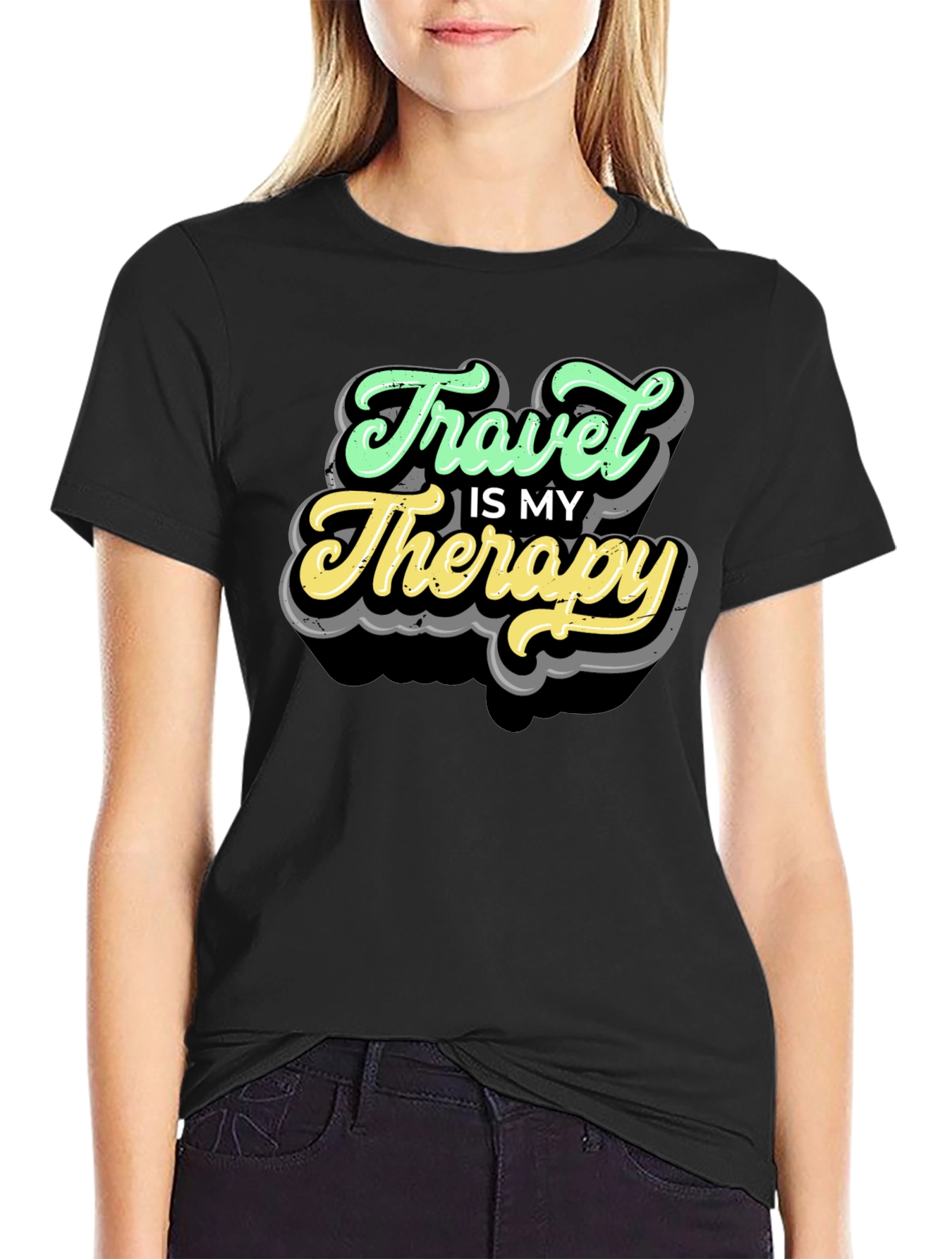 Travel Is My Therapy Black T-Shirt