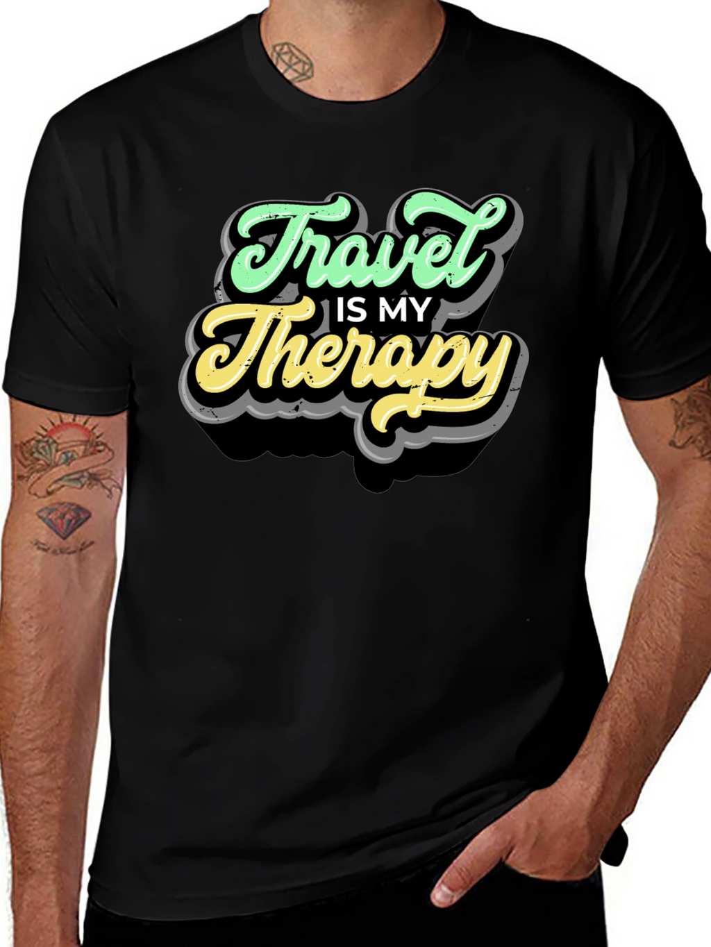 Travel Is My Therapy Black T-Shirt
