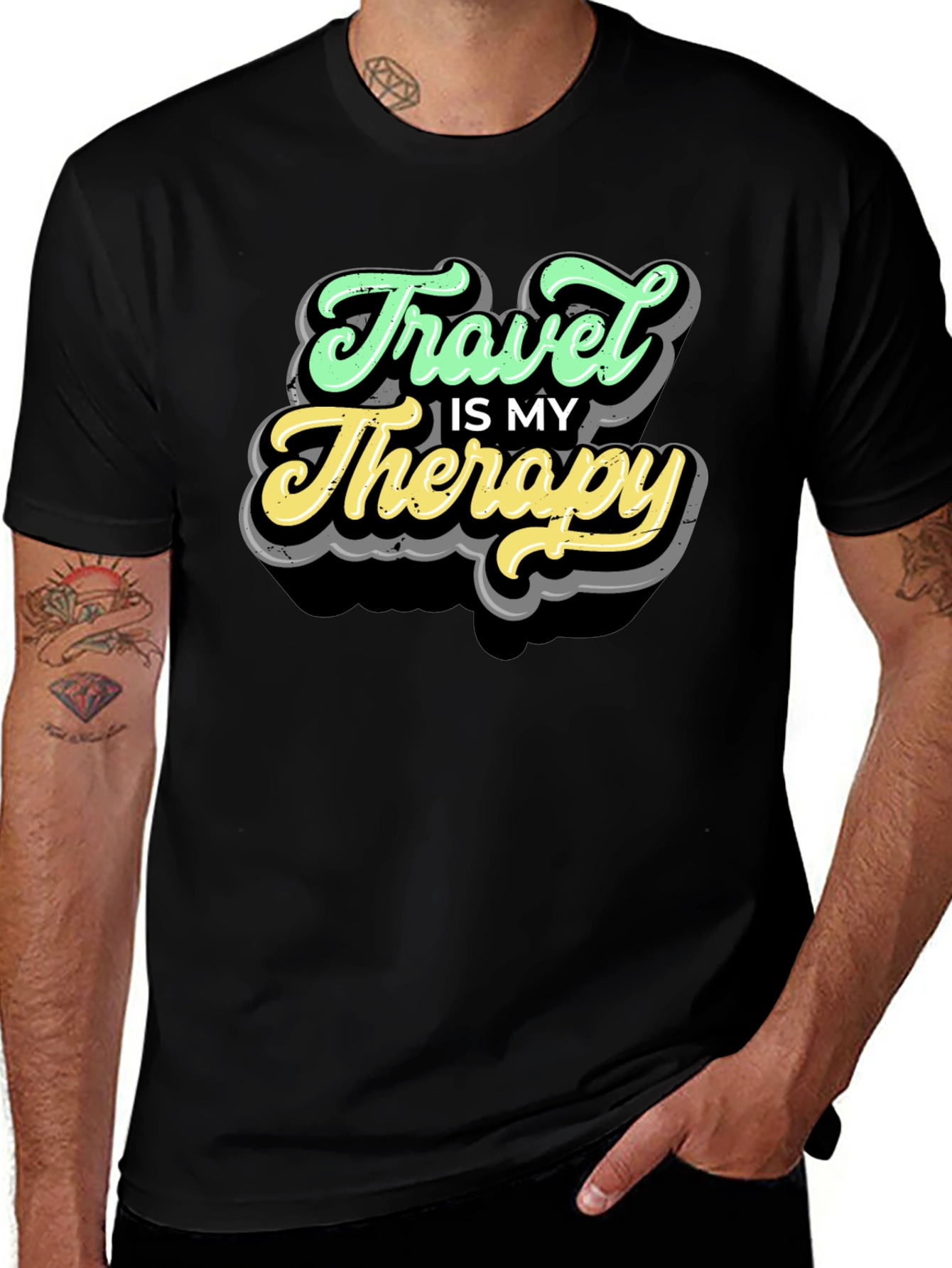 Travel Is My Therapy Black T-Shirt