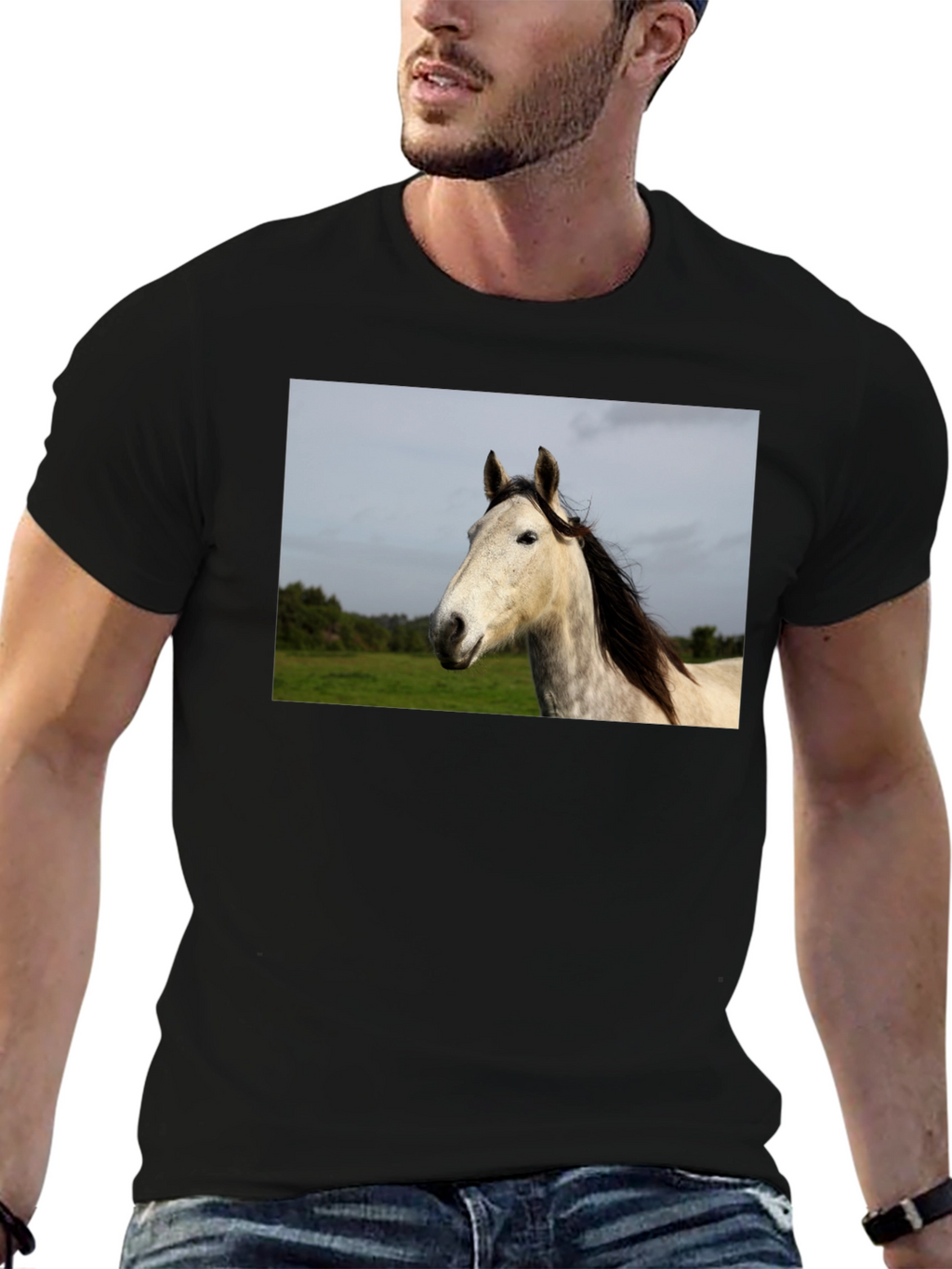 Horse Graphic Print Black T-Shirt