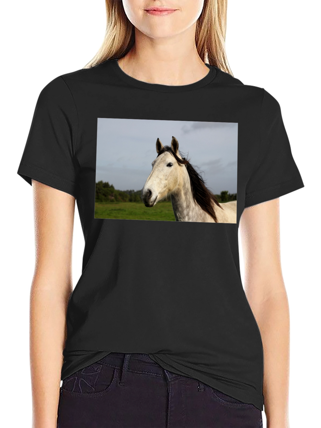 Horse Graphic Print Black T-Shirt
