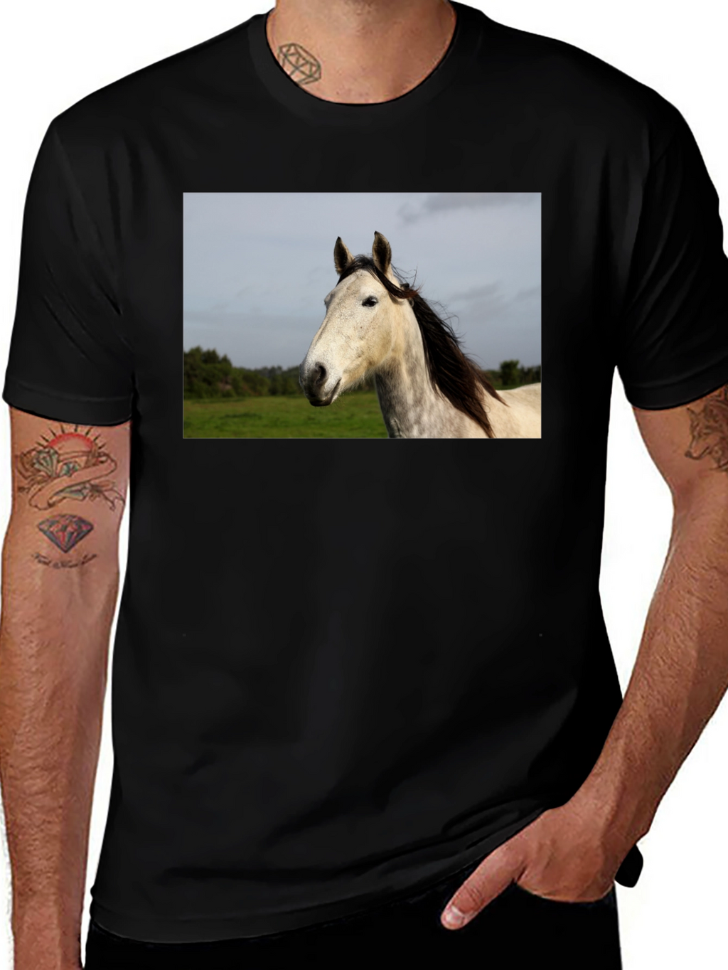 Horse Graphic Print Black T-Shirt