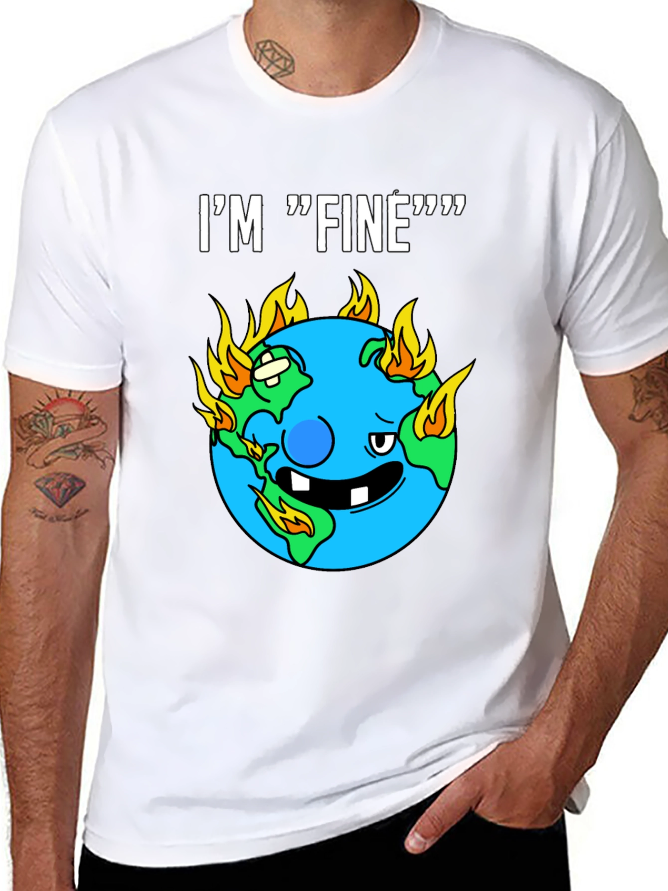 Im Fine Funny Earth On Fire Graphic Black T-Shirt