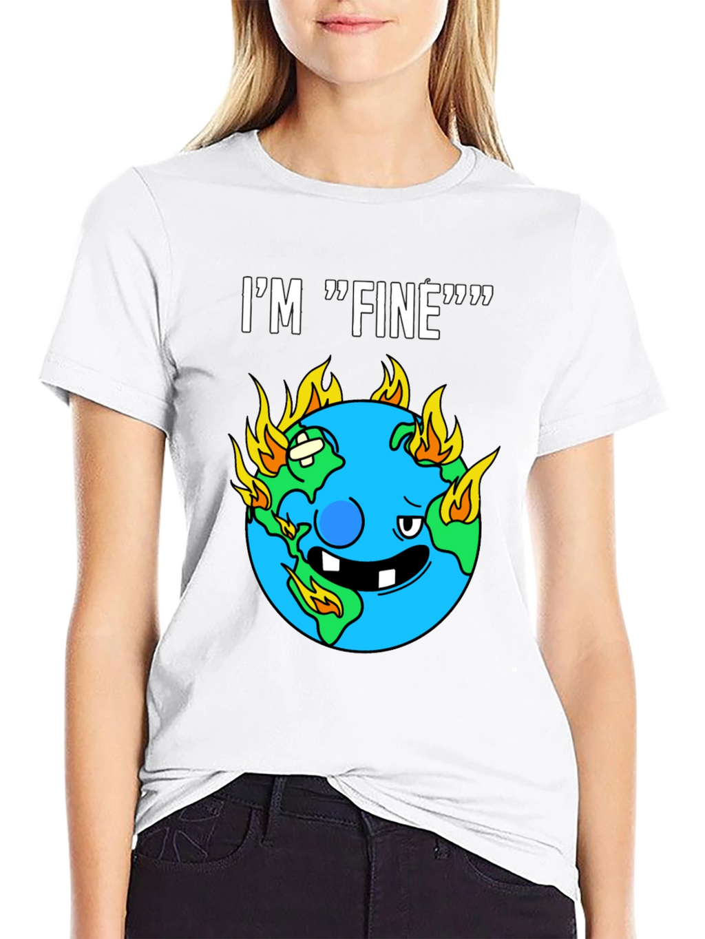 Im Fine Funny Earth On Fire Graphic Black T-Shirt