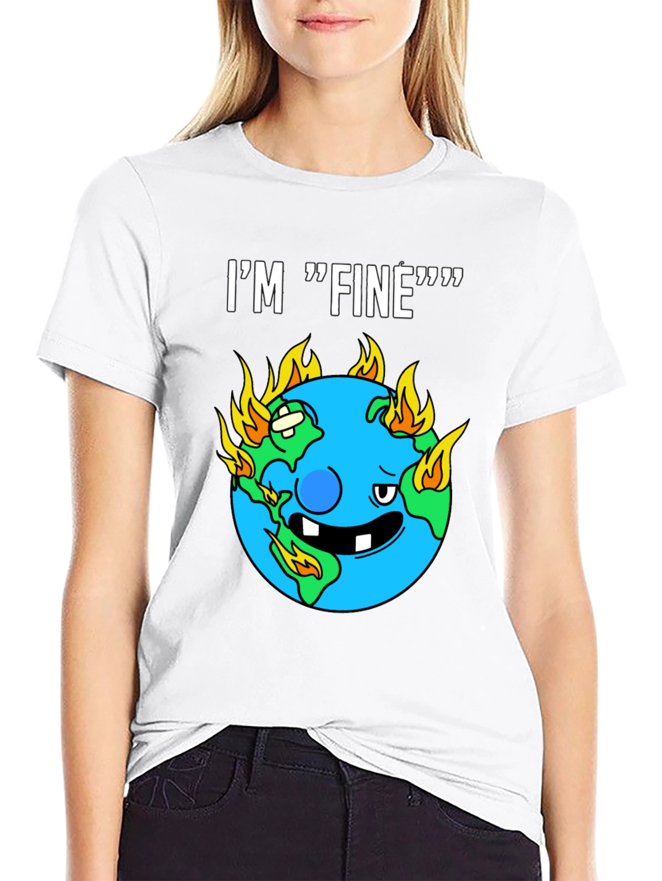 Im Fine Funny Earth On Fire Graphic Black T-Shirt