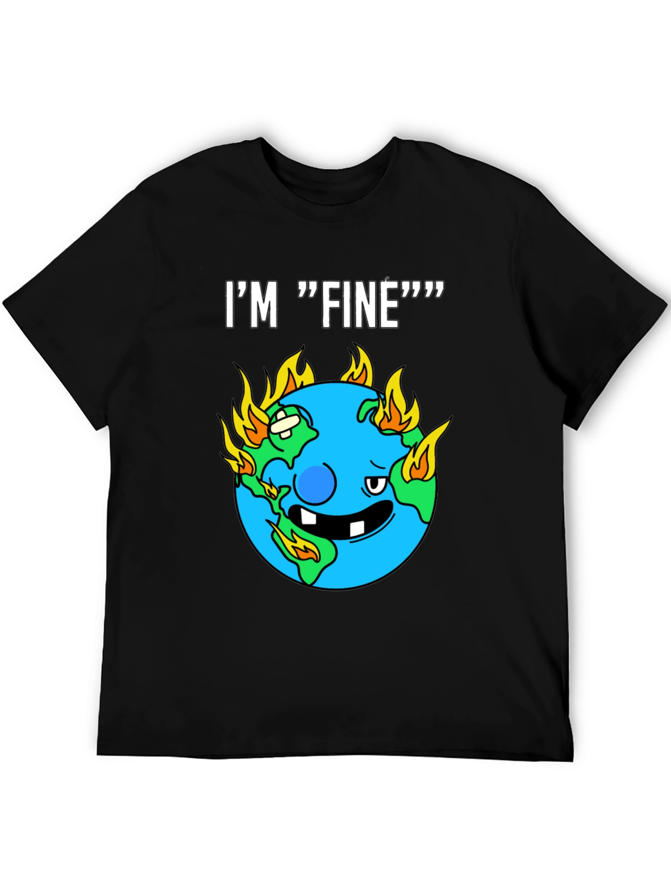 Im Fine Funny Earth On Fire Graphic Black T-Shirt