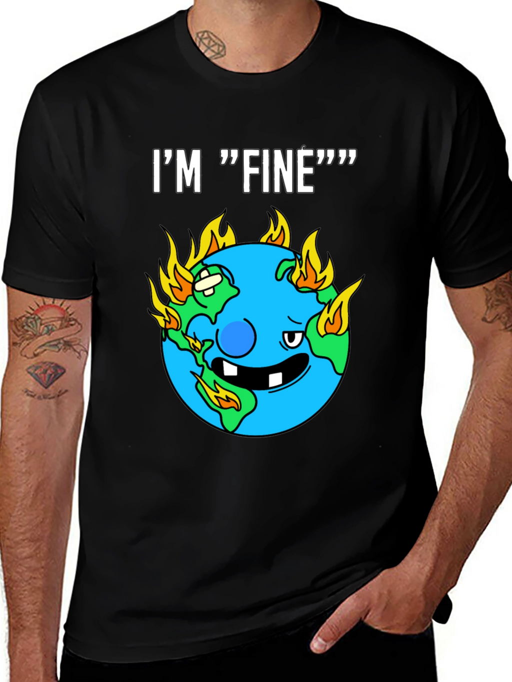 Im Fine Funny Earth On Fire Graphic Black T-Shirt