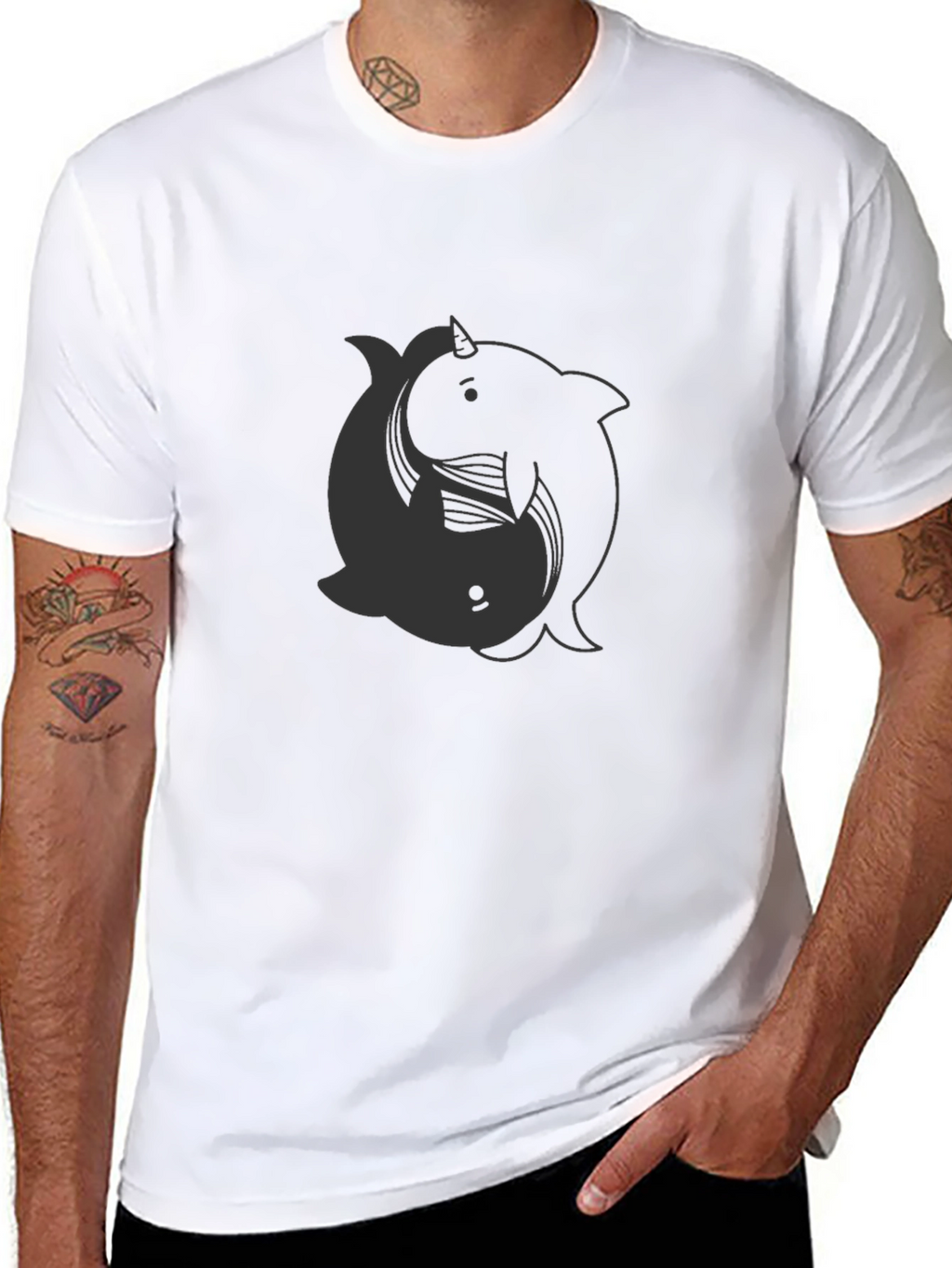 Yin Yang Narwhal T-Shirt - Dark Aesthetic