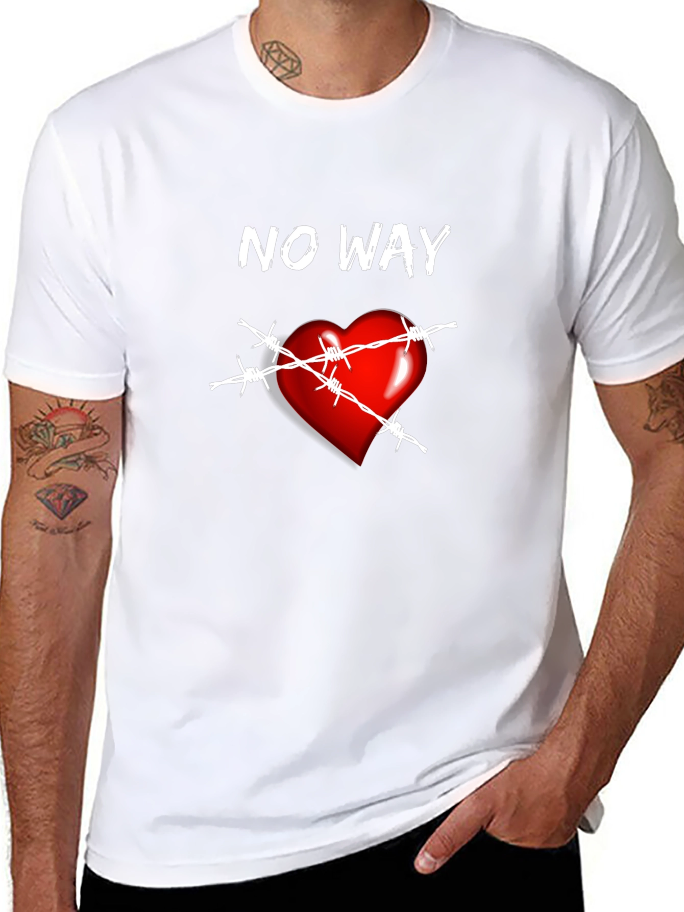Edgy Graphic Tee - No Way Heart Barbed Wire Print