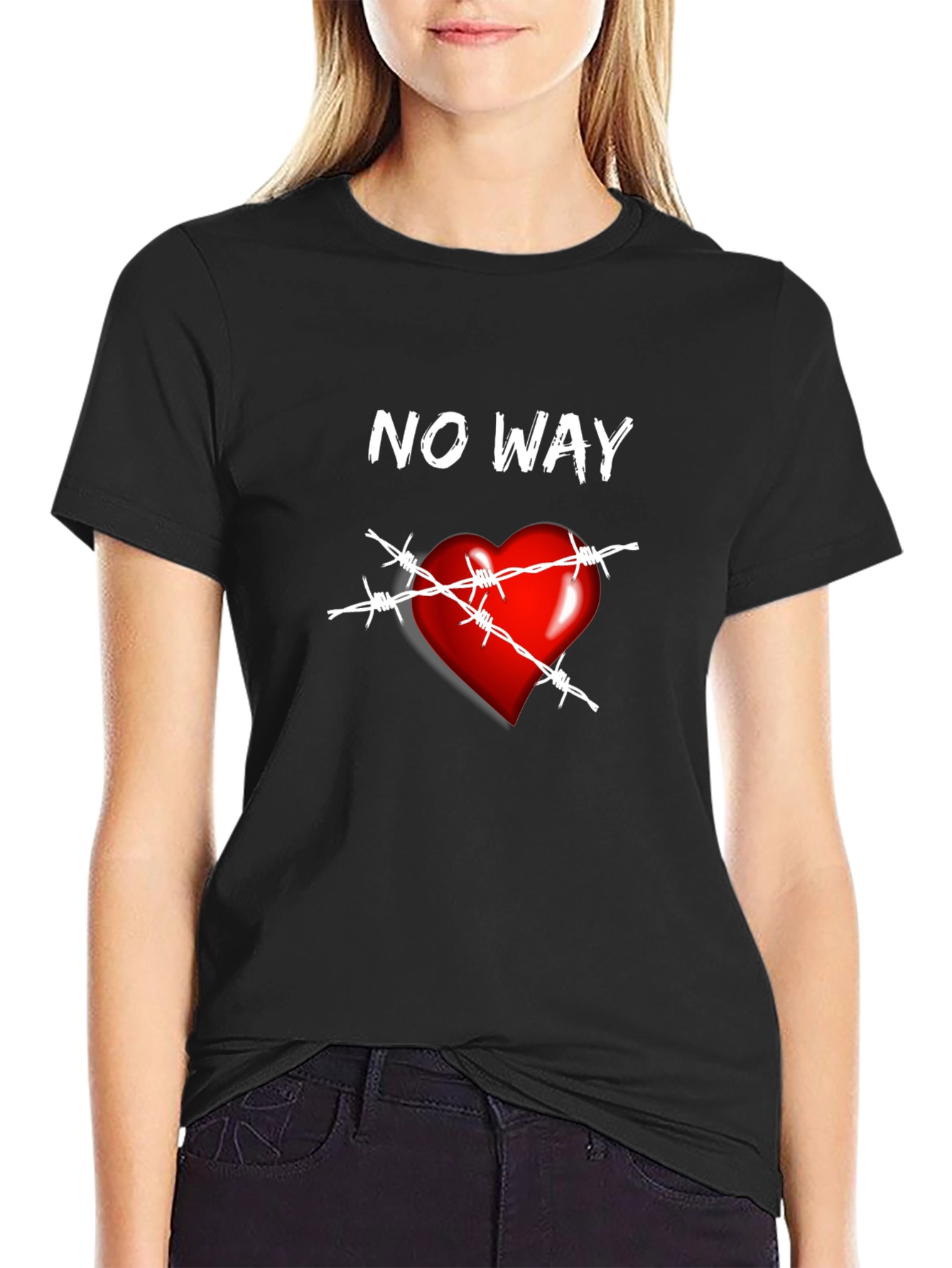 Edgy Graphic Tee - No Way Heart Barbed Wire Print