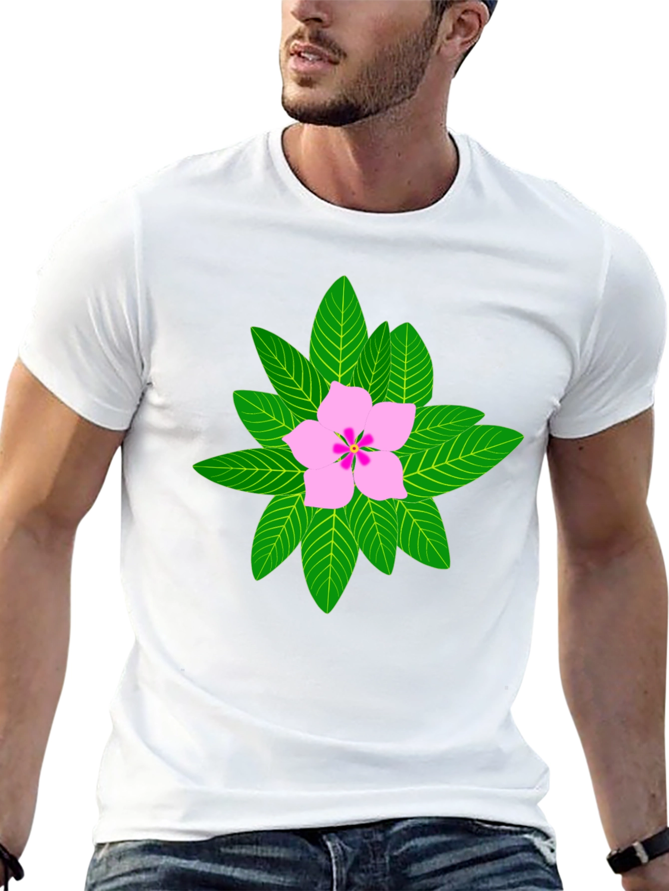 Floral Print T-Shirt - Black Cotton Blend