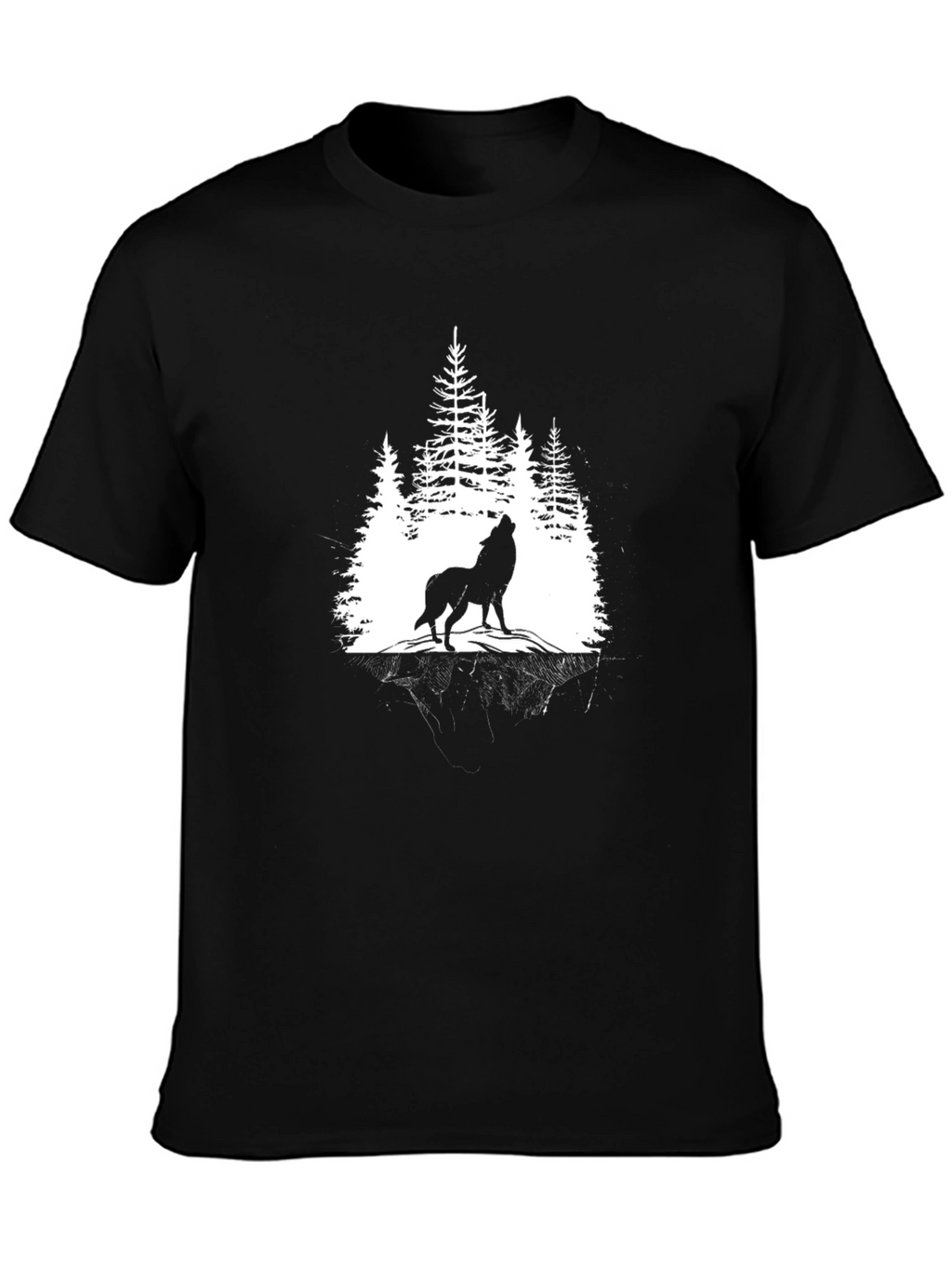 Wolf Howling in Forest Graphic T-Shirt - Black