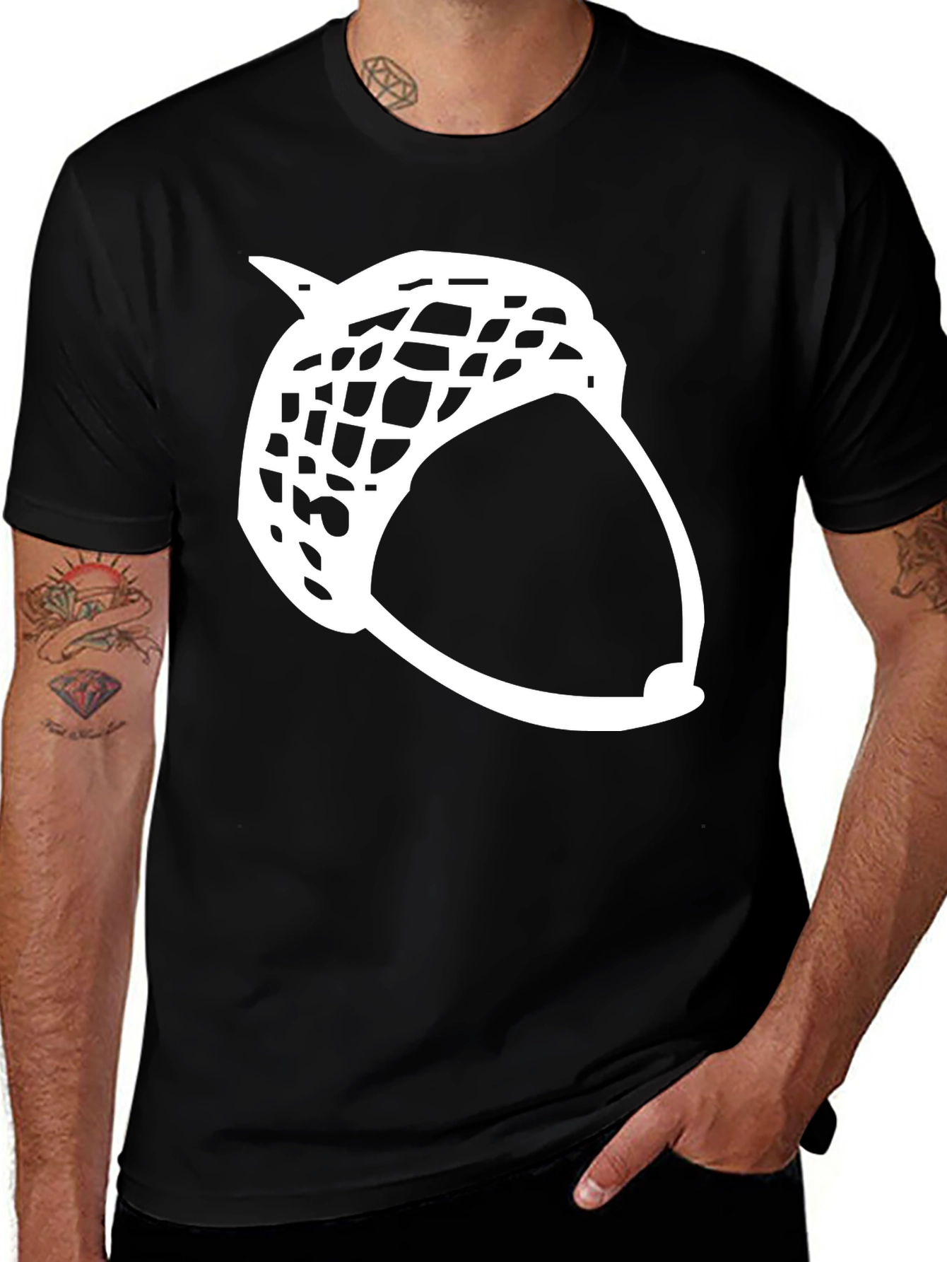 Acorn Graphic Tee - Black Cotton T-Shirt