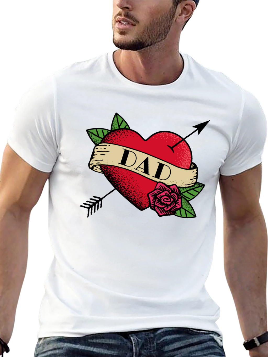 Dad Heart Tattoo Black T-Shirt - Fathers Day Gift