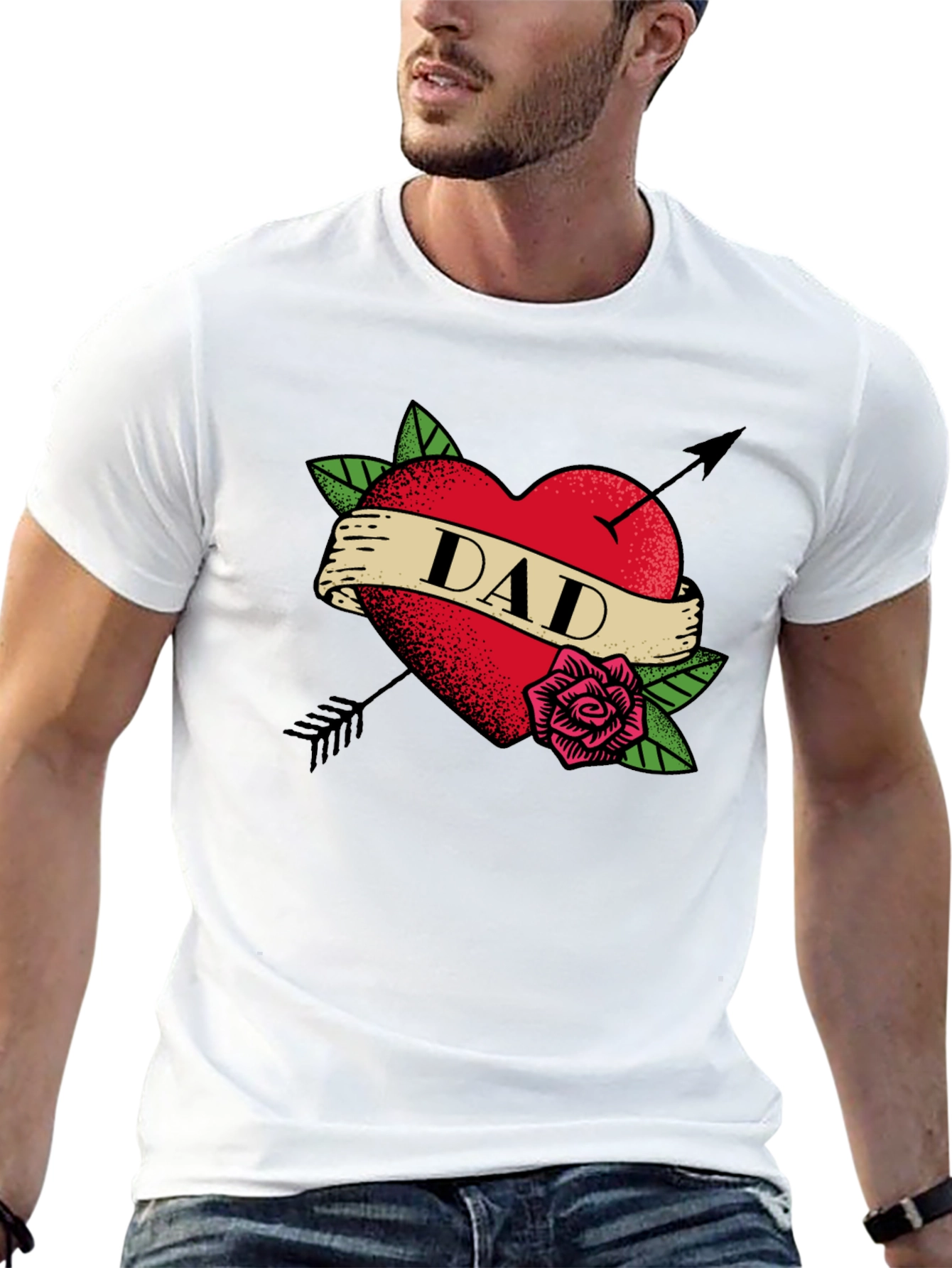 Dad Heart Tattoo Black T-Shirt - Fathers Day Gift